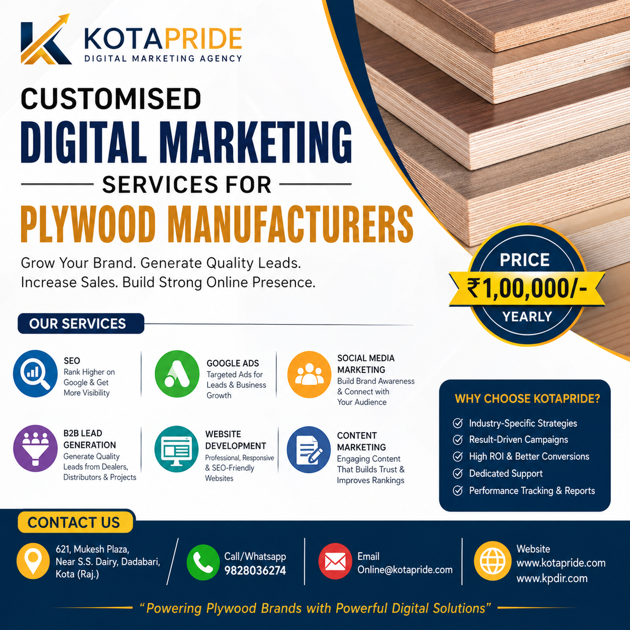 Customised Digital Marketing Services for Plywood Manufacturers | Kotapride