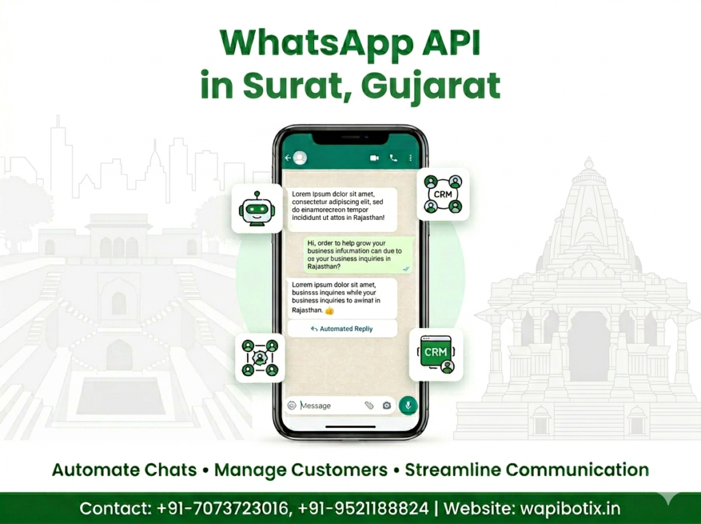 Get the official Whatsapp APi In Surat gujrat. WapiBotix offers Meta-approved API, bulk messaging, and AI chatbots for Surat's textile and diamond businesses.