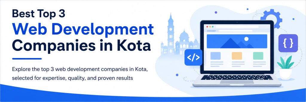Top 3 best web development companies in Kota featuring Shiv Shakti DigiWorld, KotaPride, and WapiBotix for professional website development services